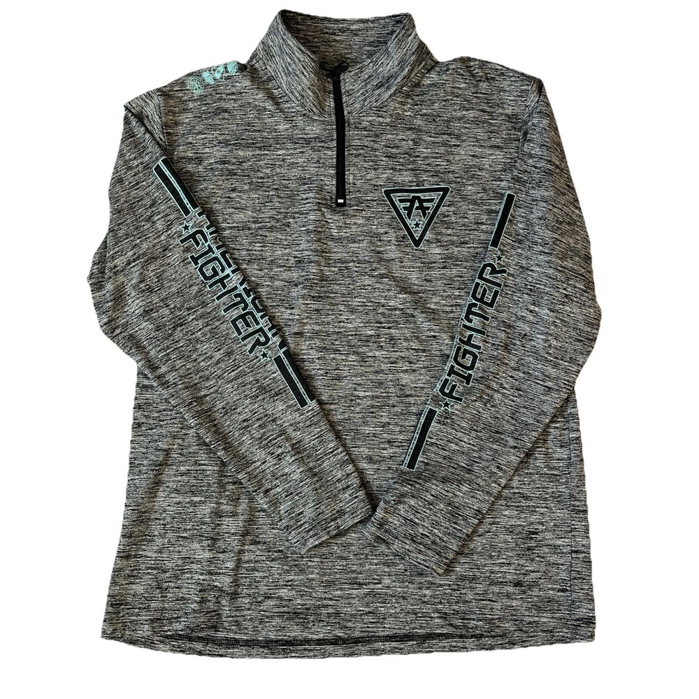 American Fighter Pullover Mens 2XL Gray 1/4 Zip Long Sleeve Graphic Athletic Top